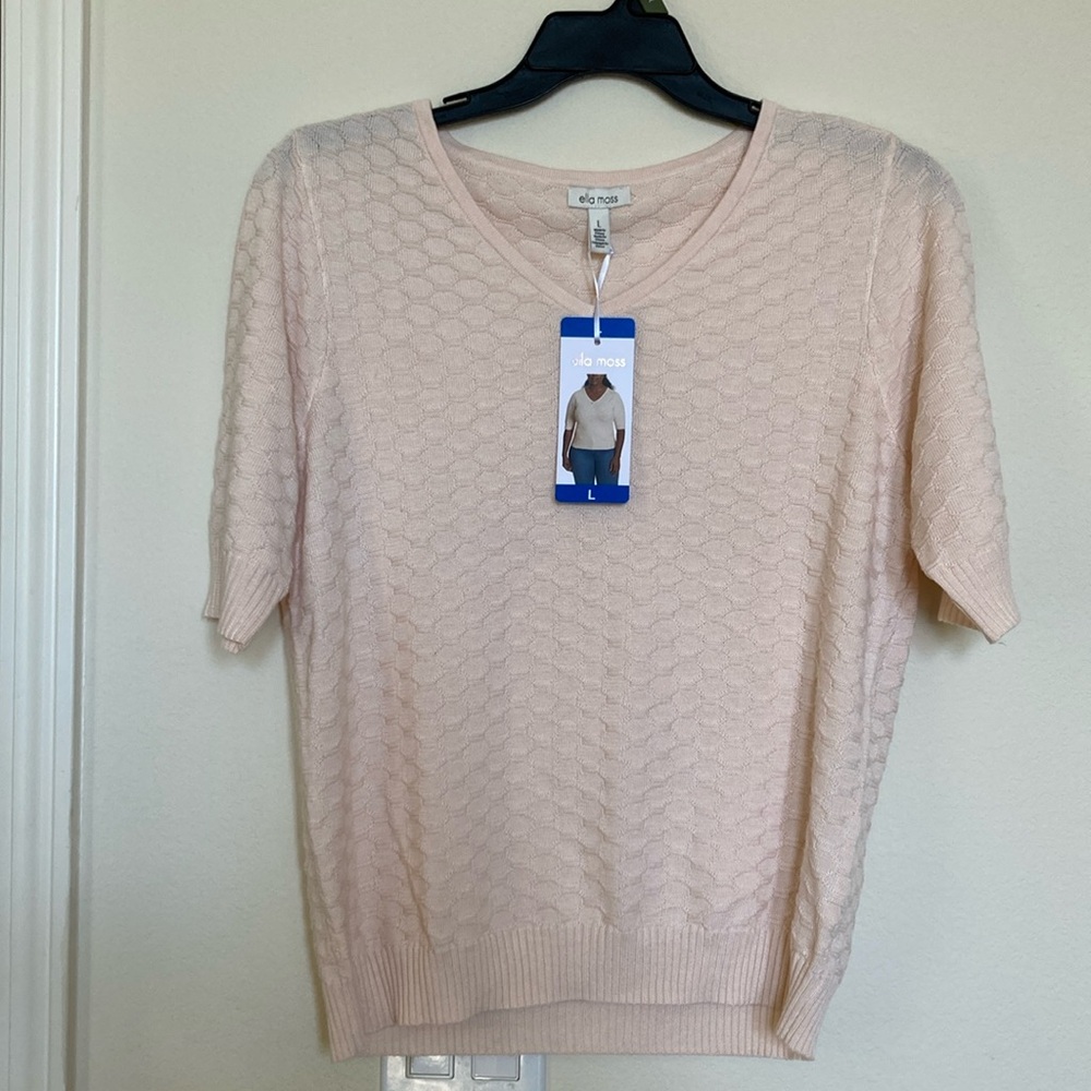 Ella moss Cream short sleeve Knit Sweater size L